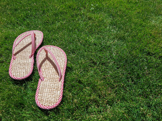 esparto flip flop on the grass