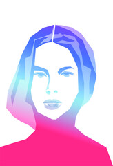 Stylised portrait of a young woman. Fancy look. Vector illustrations. Cool design. Print idea
