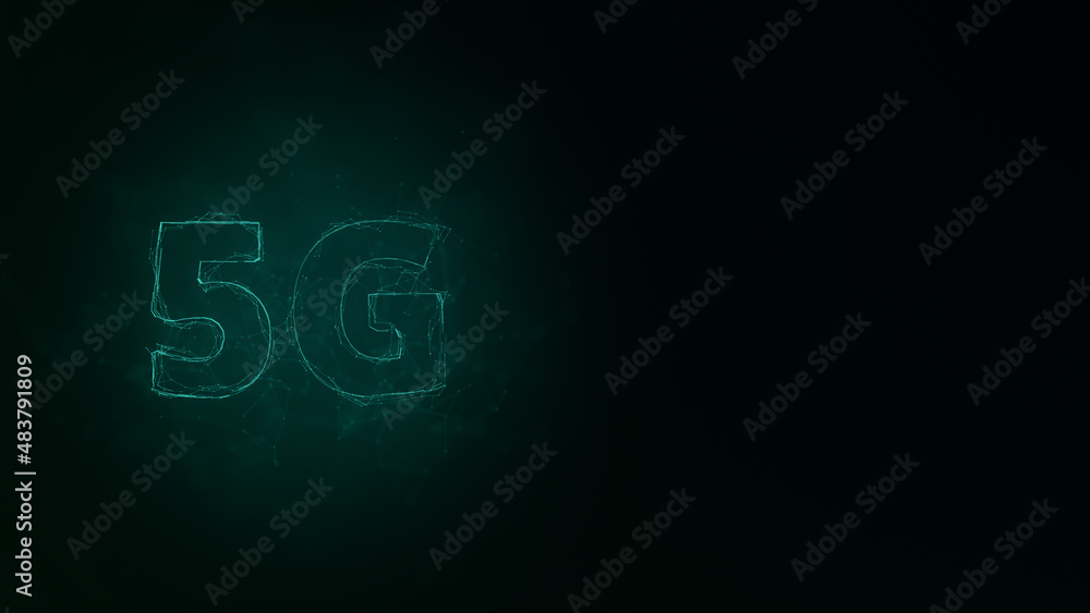 Poster 5G title with plexus effect. Connected lines with dots. Lines title plexus