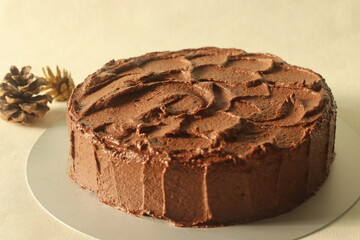 Chocolate cake with chocolate butter cream icing.
