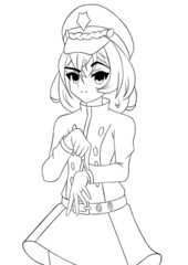Anime manga cute soldier girl in strict military uniform picture is made with lines