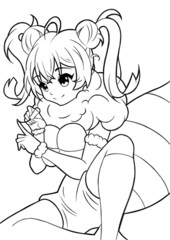 Anime manga girl bee paints nails picture is made with lines