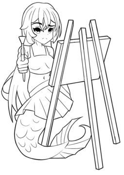 Anime manga cute girl artist mermaid fishtail picture is made with lines