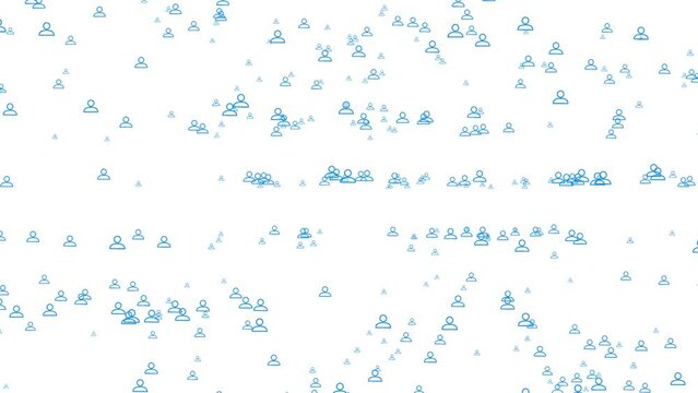 Animation of network of connections and white people icons interacting over cityscape with clouds on blue sky in the background. Global network connections and social networking concept.