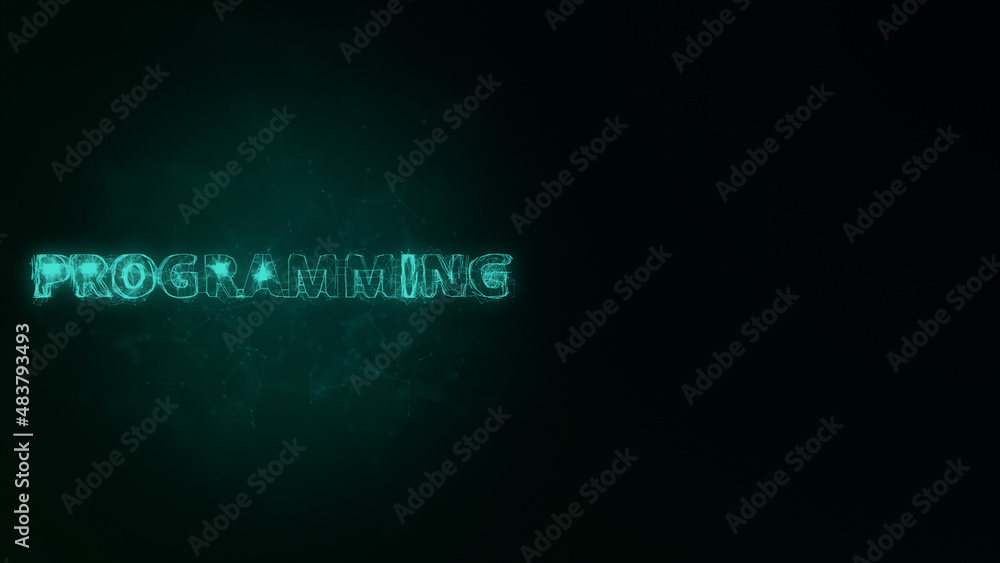 Poster Programming title with plexus effect. Connected lines with dots. Lines title plexus
