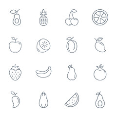 Fruits icons set . Fruits  pack symbol vector elements for infographic web