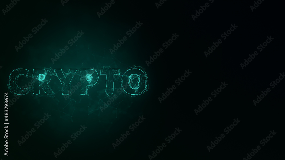 Poster Crypto title with plexus effect. Connected lines with dots. Lines title plexus