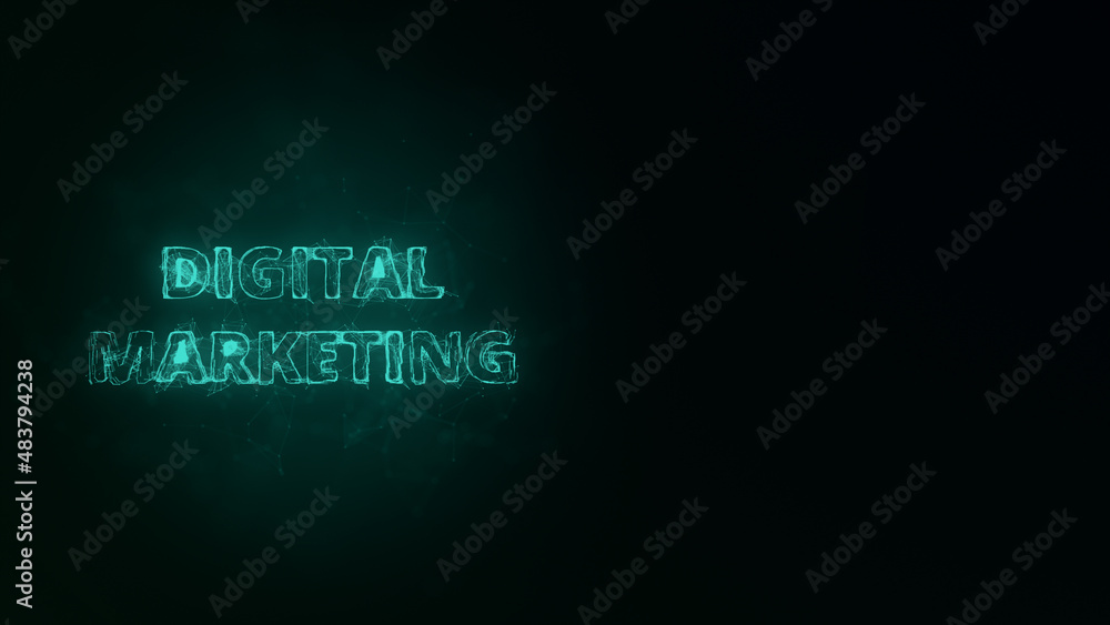 Poster Digital Marketing title with plexus effect. Connected lines with dots. Lines title plexus