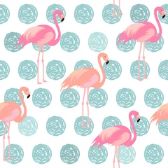 Papier Peint photo Flamingo Seamless polka dot pattern with pink flamingo. Vector.