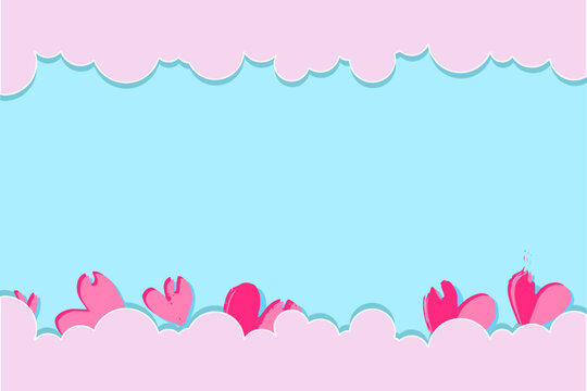 Valentin's day background with pink heart shaped and cloud, space for text, Abstract vector, paper cut, Happy and love