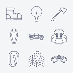 Set of Outline stroke Camping icons on white background. illustration