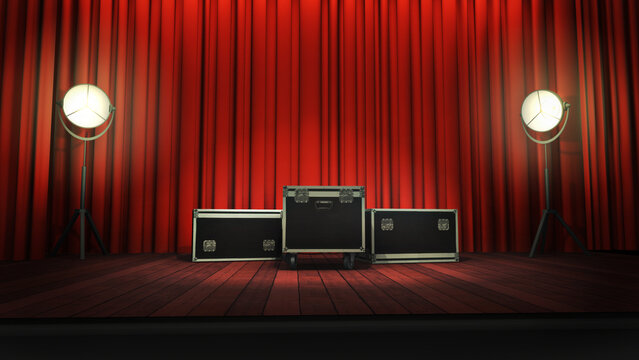 Virtual music stage 3D rendering background. Ideal for music shows, live events or performances.A CG backdrop suitable on VR tracking system stage sets, with green screen