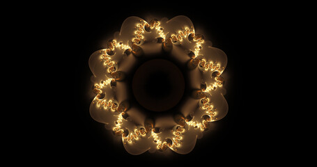 Abstract amazing flower of luminous gold fractal shapes. Abstract colorful exotic flower. Digital fractal art. 3d rendering.
