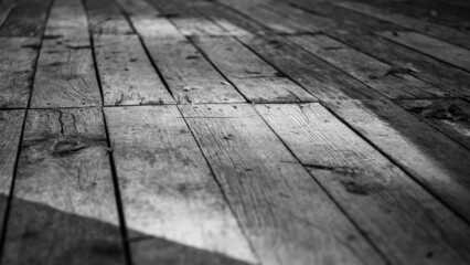 old wooden boards and fallen leaves