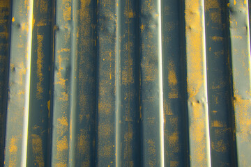Wall of sheet metal with old yellow paint