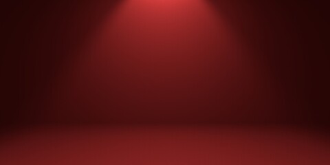 Red empty background with studio spotlight on top in the form of a cone with darkened edges. 3d render