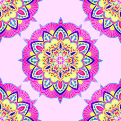 Fototapeta na wymiar Colorful mandala pattern. Seamless background best for fashion print or wrapping paper. 