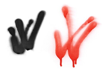 Black and red spray stain in shape check icon isolated on white background, photo with clipping path