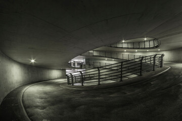 interior of a modern parking garage