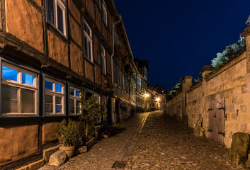 Fototapeta na wymiar Evening in the medieval town of Quedlinburg.