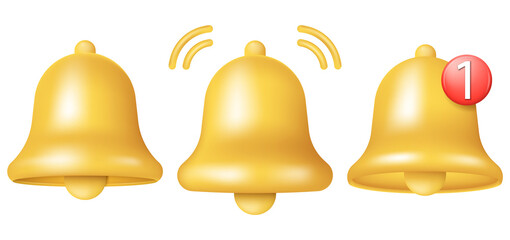 3d notification bell icon. Social media reminder. Realistic vector icon. Vector illustration.