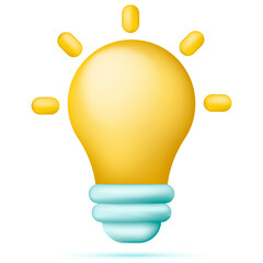 3d cartoon yellow light bulb icon. Vector illustration.