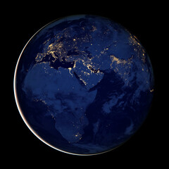 VUE DE L'AFRIQUE ET DE L'EUROPE DEPUIS L'ESPACE LA NUIT. Elements of this image furnished by NASA