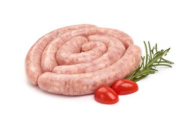 Spiral barbecue sausages, BBQ, isolated on white background.