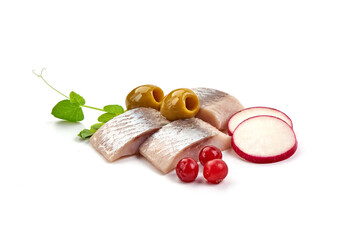 Salted atlantic herring, isolated on white background.