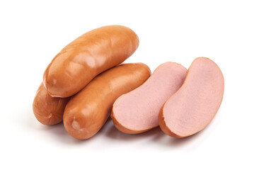 Boiled pork sausages, isolated on white background.