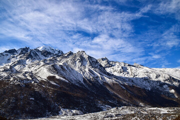 Himalaya mountains in Nepal. Tamang Heritage Trail and Langtang trek day 9 from Kyanjin Gumpa to Langtang