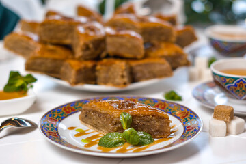 Dishes of Eastern cuisine: sweet baklava.