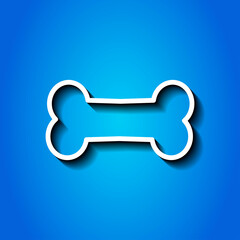 Bone simple icon vector. Flat desing. White icon with shadow on blue background.ai