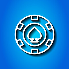 Casino, poker chip simple vector, icon. Flat desing. White icon with shadow on blue background.ai