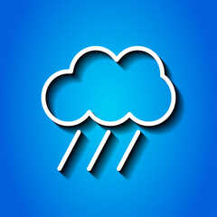 Cloud rain simple icon. Flat desing. White icon with shadow on blue background.ai