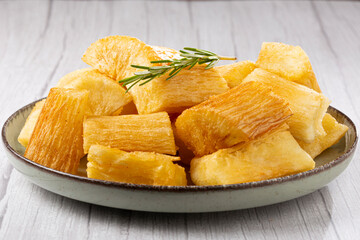 Fried cassava. Cassava, traditional Brazilian food.