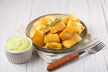 Fried cassava. Cassava, traditional Brazilian food.