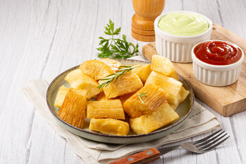 Fried cassava. Cassava, traditional Brazilian food.