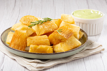 Fried cassava. Cassava, traditional Brazilian food.
