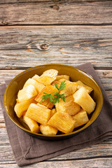 Fried cassava. Cassava, traditional Brazilian food.