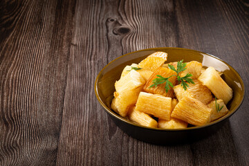 Fried cassava. Cassava, traditional Brazilian food.
