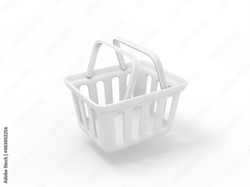 Poster white one color shopping cart half view on white flat background. minimalistic design object. 3d ren