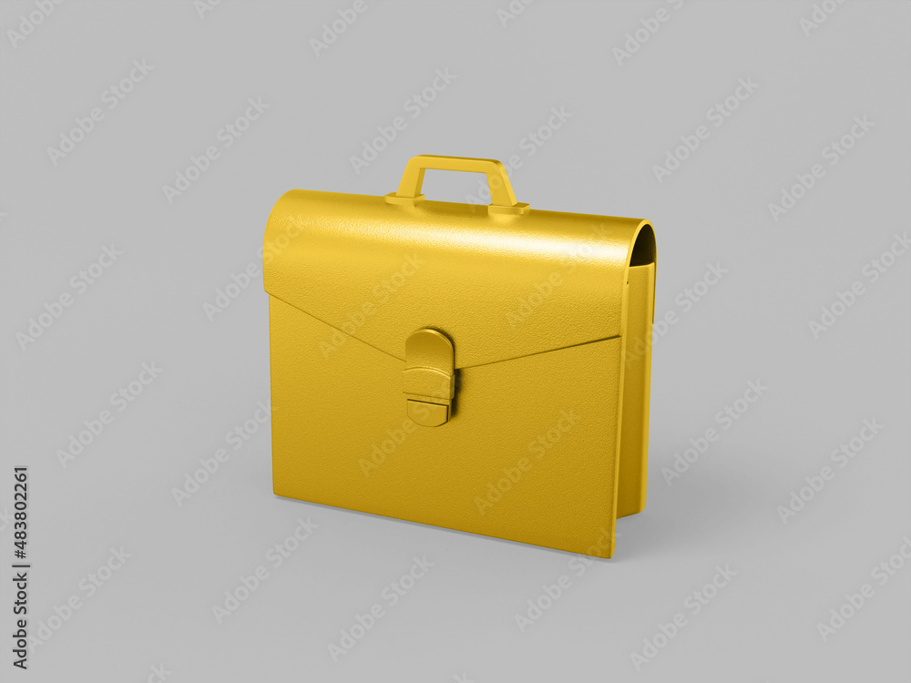 Poster gold mono color briefcase on gray solid background. minimalistic design object. 3d rendering icon ui