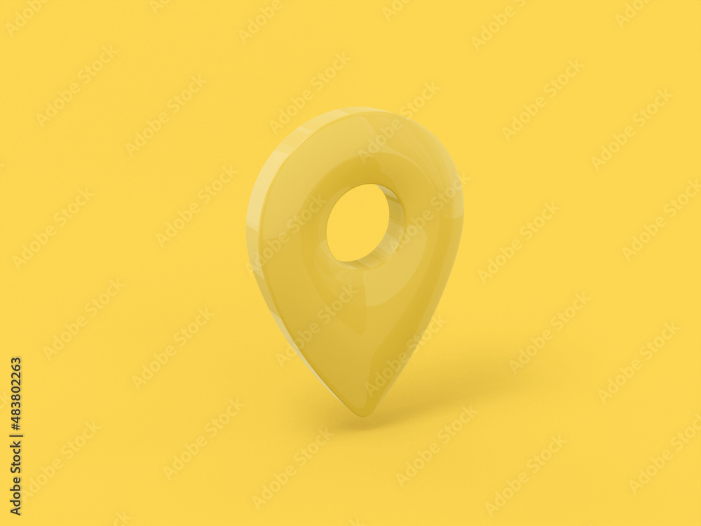 Poster yellow one color pin on yellow flat background. minimalistic design object. 3d rendering icon ui ux 