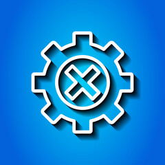 Obraz premium Gear vector simple icon. Flat desing. White icon with shadow on blue background.ai