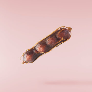 Fresh ripe tamarind falling in the air