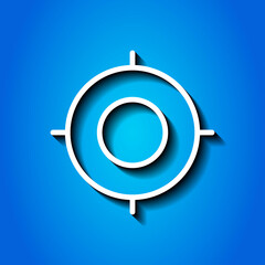 GPS, location simple icon. Flat desing. White icon with shadow on blue background.ai