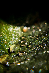 Dew drop in the morning on a taro leaf.