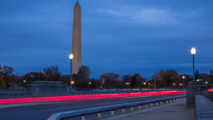 Long exposure of city life in Washington DC and views of the Washington Monument