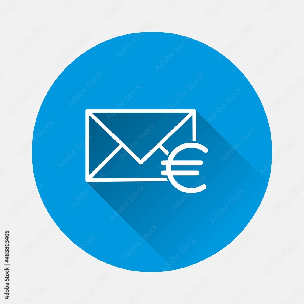 Aufkleber vector icon envelope and euro iicon on blue background. flat image with long shadow. layers grouped 